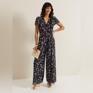 Elegant Floral Print Jumpsuit in Navy